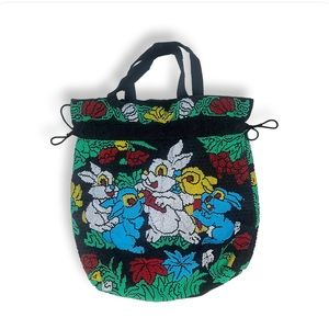 Vintage beaded drawstring bunny bag